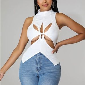 Mock Neck Cut Out Top